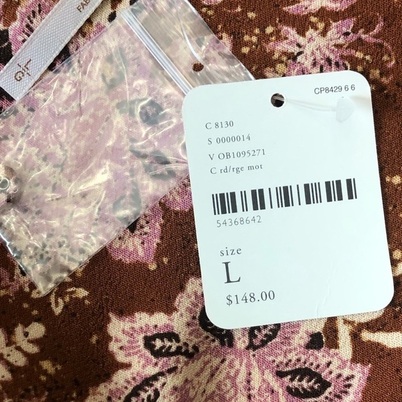 NWT - FREE People Women’s Lux Brown Pink Floral Long Sleeve Ruffle Jumpsuit - Picture 5 of 12